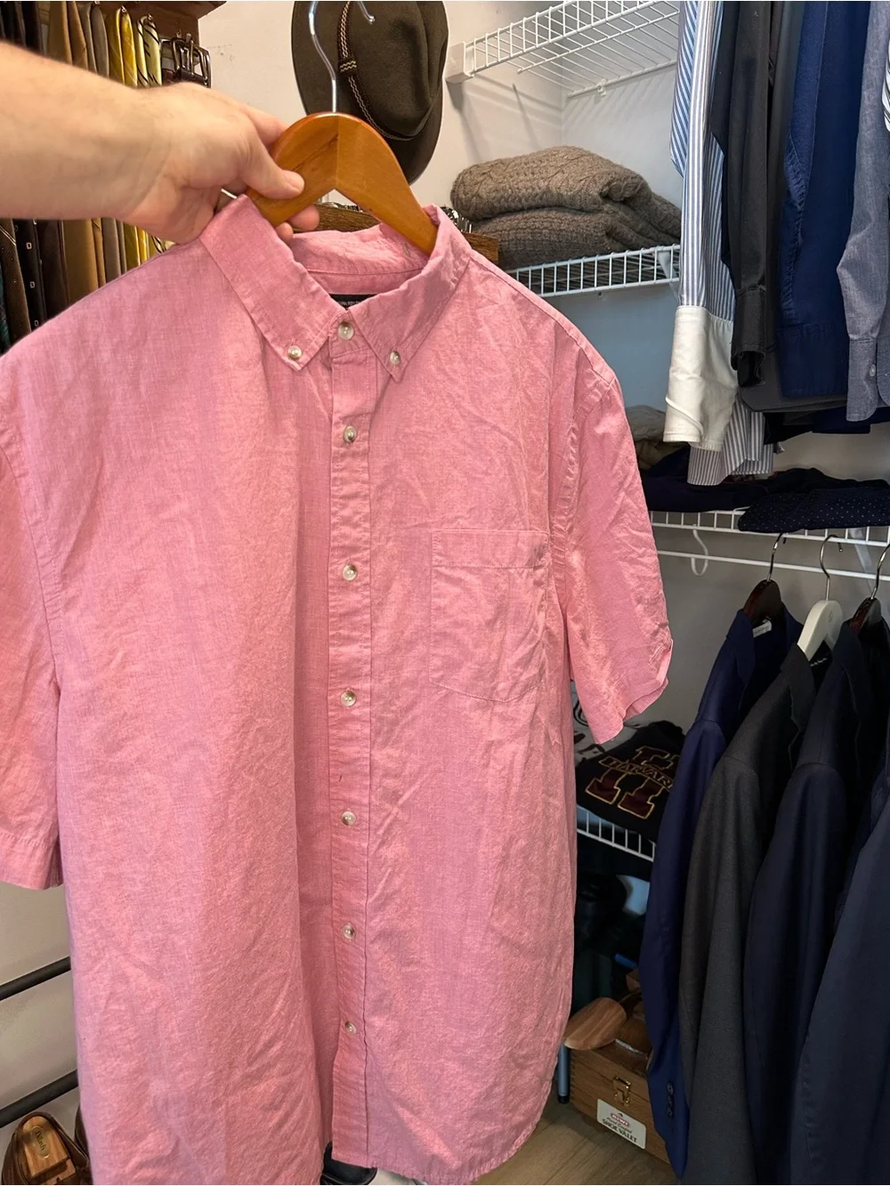 Banana Republic Pink Short-Sleeve Button-Down Shirt